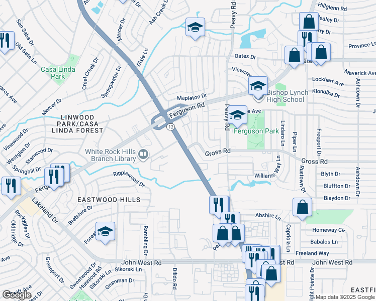 map of restaurants, bars, coffee shops, grocery stores, and more near 9420 Beck Avenue in Dallas