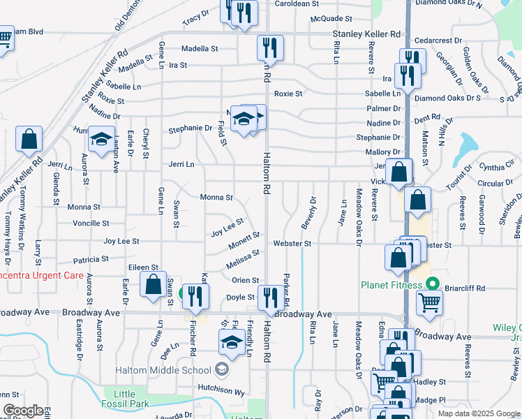 map of restaurants, bars, coffee shops, grocery stores, and more near 3533 Haltom Road in Haltom City
