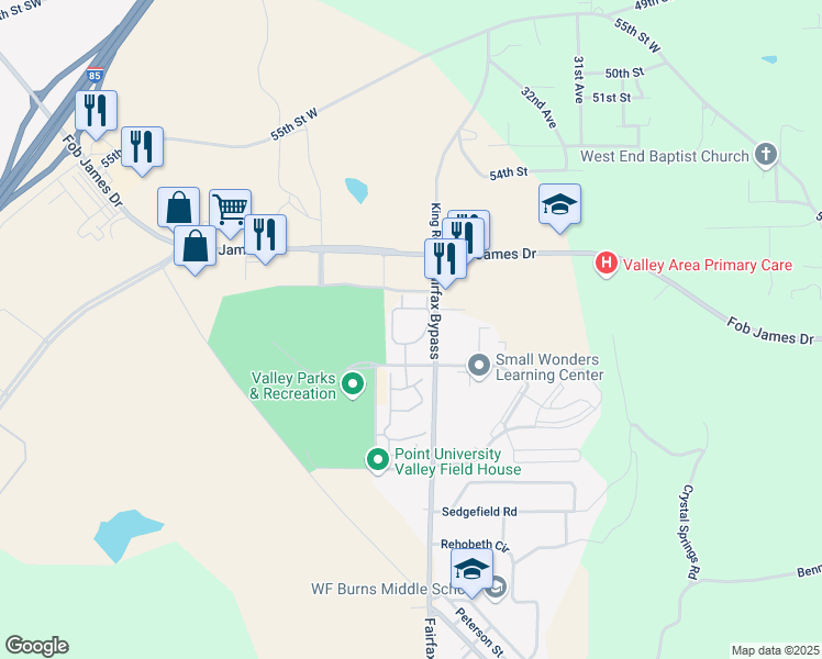 map of restaurants, bars, coffee shops, grocery stores, and more near 1001 Lake Placid Loop in Valley