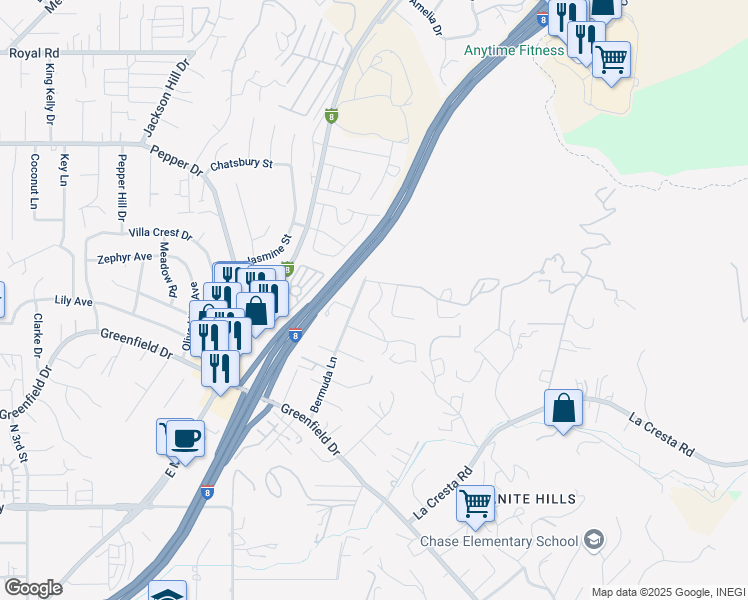 map of restaurants, bars, coffee shops, grocery stores, and more near 1805 Quicker Road in El Cajon