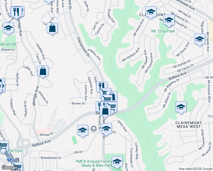 map of restaurants, bars, coffee shops, grocery stores, and more near in San Diego