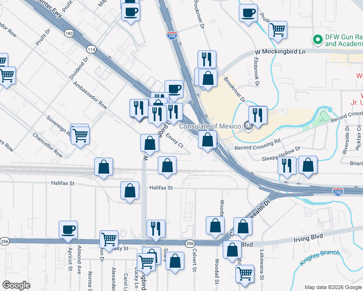 map of restaurants, bars, coffee shops, grocery stores, and more near in Dallas