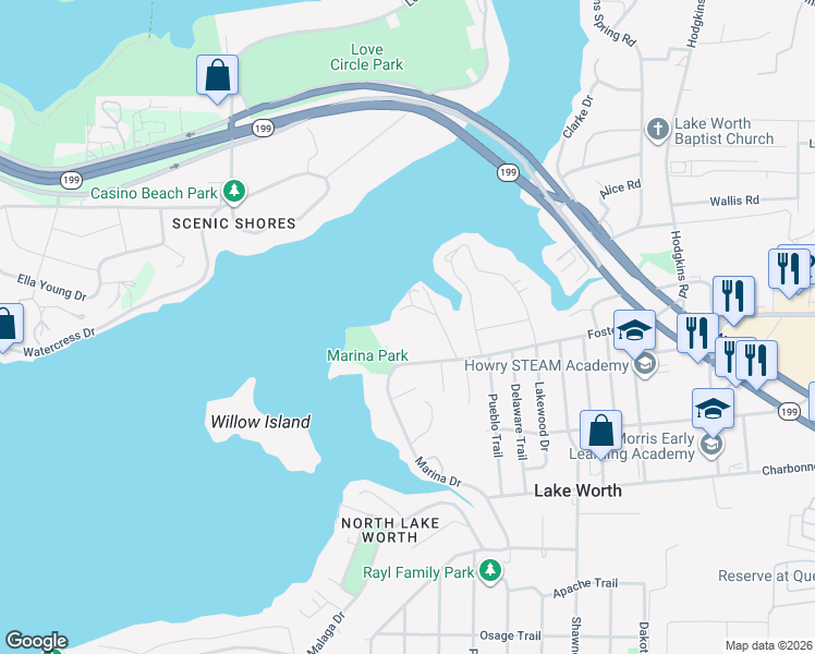 map of restaurants, bars, coffee shops, grocery stores, and more near 7509 Katie Joyce Court in Fort Worth