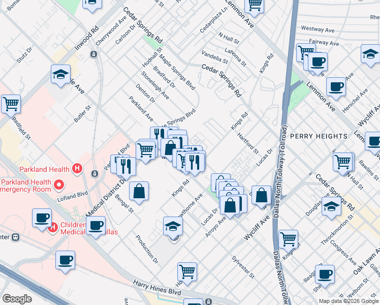 map of restaurants, bars, coffee shops, grocery stores, and more near 4730 Fairmount Street in Dallas