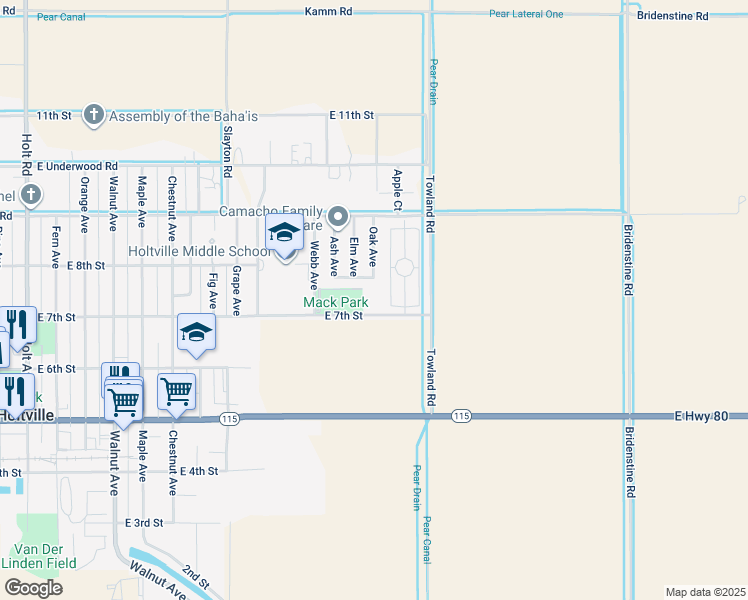 map of restaurants, bars, coffee shops, grocery stores, and more near 1225 East 7th Street in Holtville