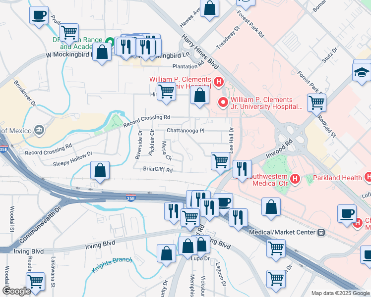 map of restaurants, bars, coffee shops, grocery stores, and more near 5606 Wayside Drive in Dallas