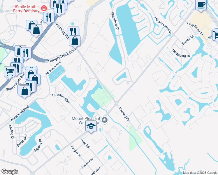 map of restaurants, bars, coffee shops, grocery stores, and more near 1334 Venning Road in Mount Pleasant