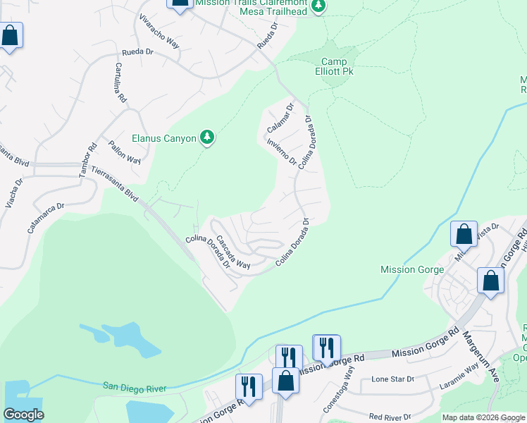 map of restaurants, bars, coffee shops, grocery stores, and more near 11464 Azucena Drive in San Diego