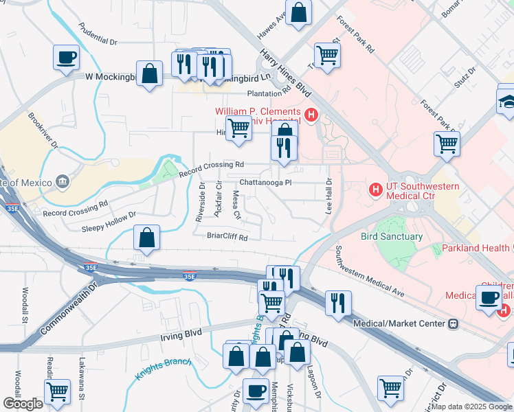 map of restaurants, bars, coffee shops, grocery stores, and more near 5606 Wayside Drive in Dallas