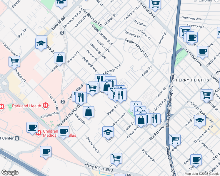 map of restaurants, bars, coffee shops, grocery stores, and more near 4803 Fairmount Street in Dallas