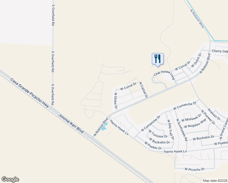 map of restaurants, bars, coffee shops, grocery stores, and more near 5598 North Globe Drive in Eloy