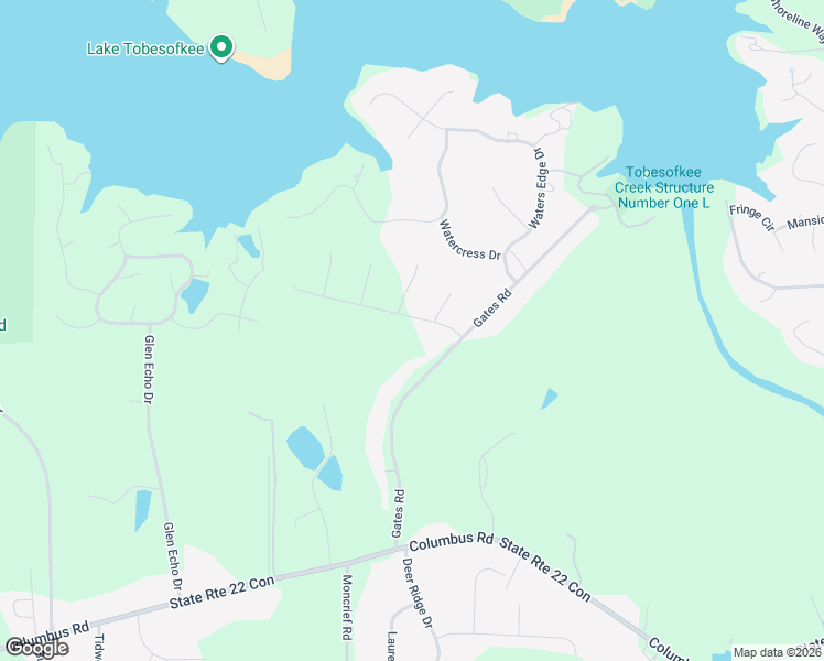 map of restaurants, bars, coffee shops, grocery stores, and more near 108 Waters Pointe in Lizella