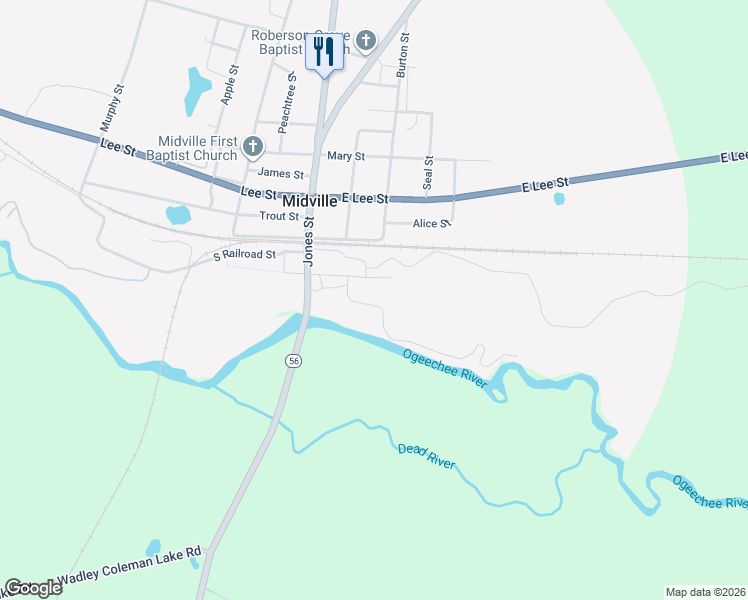 map of restaurants, bars, coffee shops, grocery stores, and more near 100 Madison Street in Midville