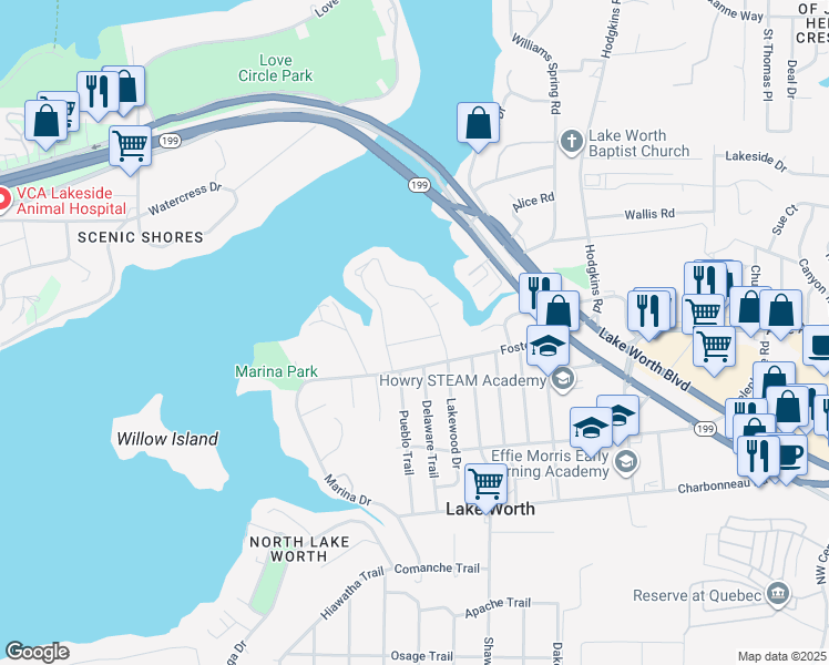 map of restaurants, bars, coffee shops, grocery stores, and more near 7400 Malta Street in Lake Worth