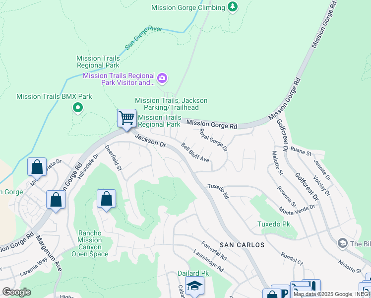 map of restaurants, bars, coffee shops, grocery stores, and more near 8293 Echo Dell Road in San Diego