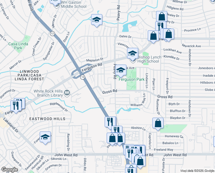 map of restaurants, bars, coffee shops, grocery stores, and more near 2795 Beechmont Drive in Dallas