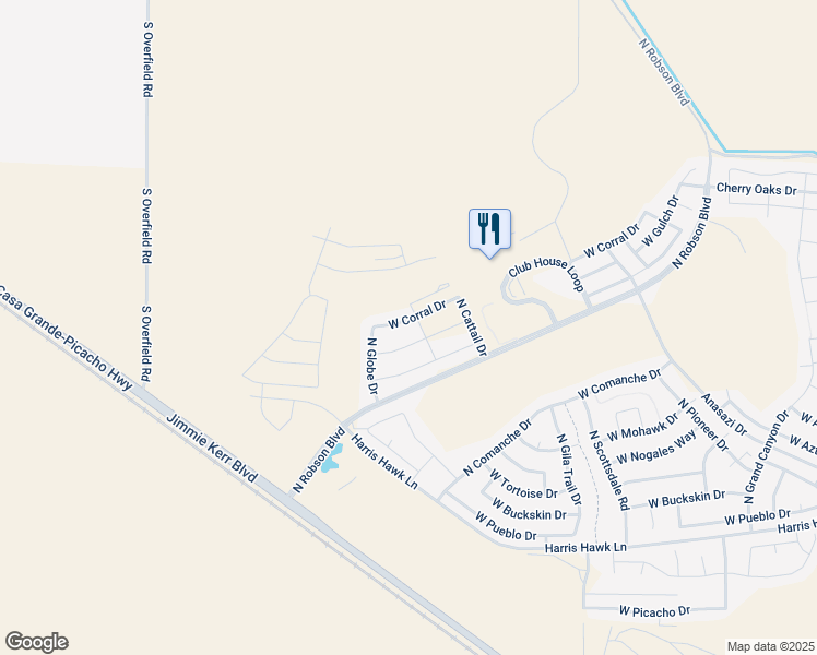 map of restaurants, bars, coffee shops, grocery stores, and more near 5395 West Corral Drive in Eloy