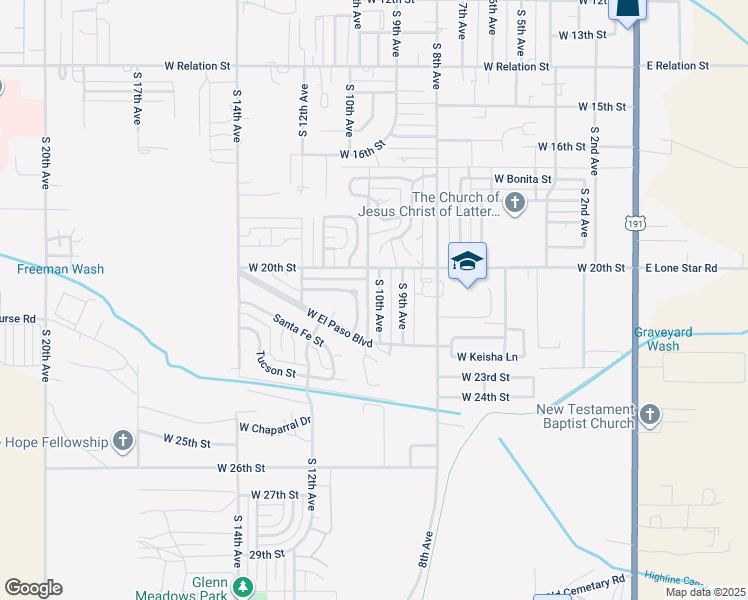 map of restaurants, bars, coffee shops, grocery stores, and more near 2104 South 10th Avenue in Safford