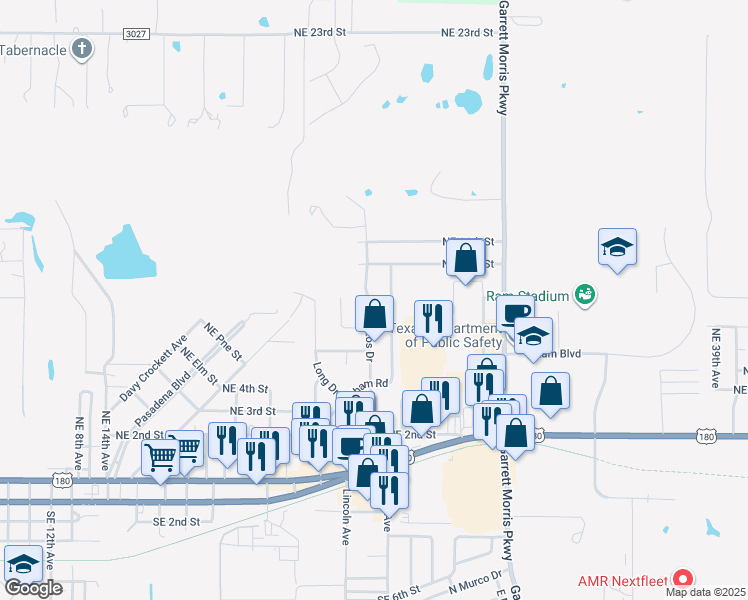 map of restaurants, bars, coffee shops, grocery stores, and more near 808 Brazos Drive in Mineral Wells