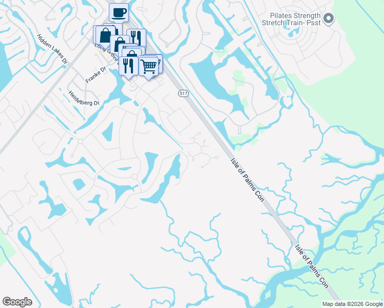 map of restaurants, bars, coffee shops, grocery stores, and more near 1521 Sea Palms Crescent in Mount Pleasant