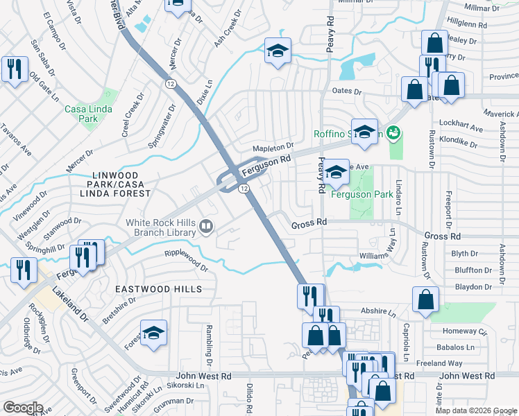 map of restaurants, bars, coffee shops, grocery stores, and more near 9420 Beck Avenue in Dallas