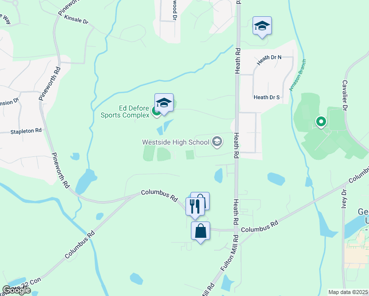 map of restaurants, bars, coffee shops, grocery stores, and more near 2851 Heath Road in Macon