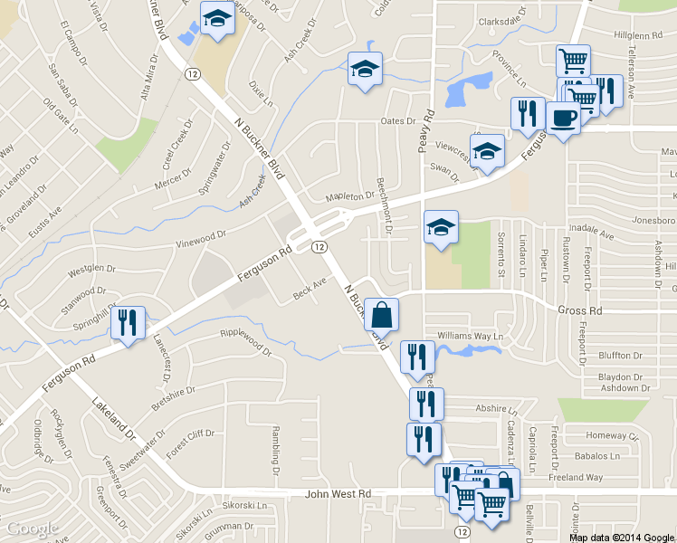 map of restaurants, bars, coffee shops, grocery stores, and more near 9420 Beck Avenue in Dallas