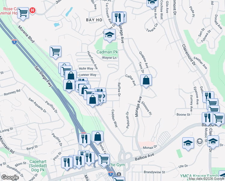 map of restaurants, bars, coffee shops, grocery stores, and more near 3274 North Star Drive in San Diego