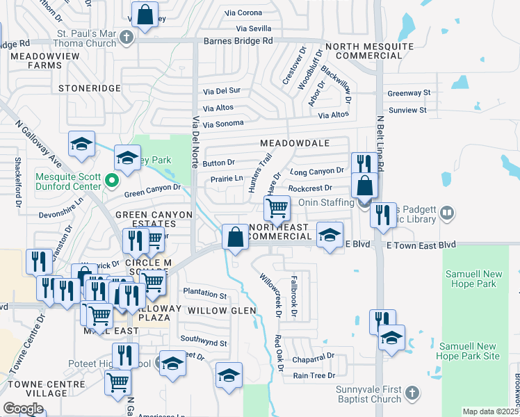 map of restaurants, bars, coffee shops, grocery stores, and more near 504 Green Canyon Dr in Mesquite
