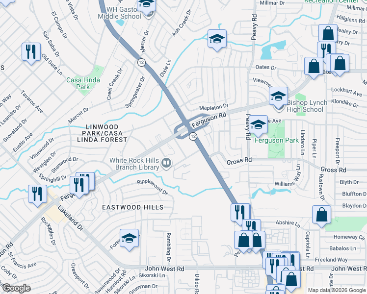 map of restaurants, bars, coffee shops, grocery stores, and more near 9405 Beck Avenue in Dallas