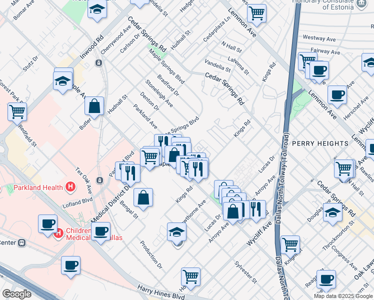 map of restaurants, bars, coffee shops, grocery stores, and more near 4803 Fairmount Street in Dallas