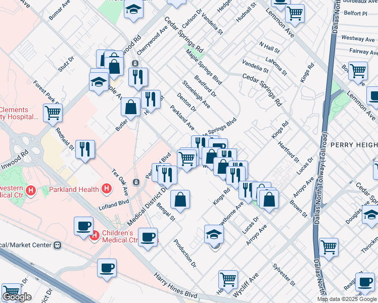 map of restaurants, bars, coffee shops, grocery stores, and more near 5004 Maple Avenue in Dallas