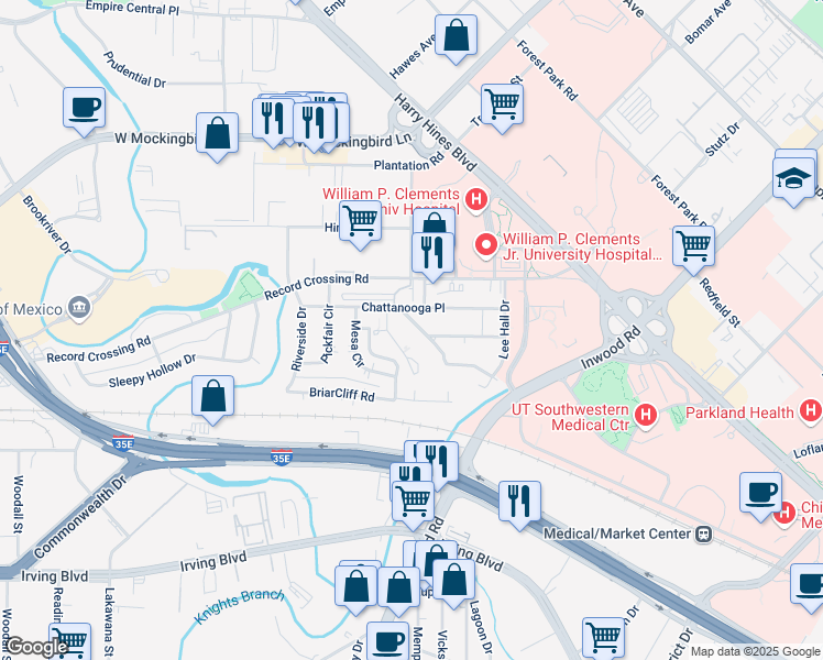 map of restaurants, bars, coffee shops, grocery stores, and more near 5606 Wayside Drive in Dallas