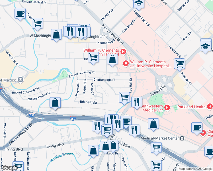 map of restaurants, bars, coffee shops, grocery stores, and more near 5606 Wayside Drive in Dallas