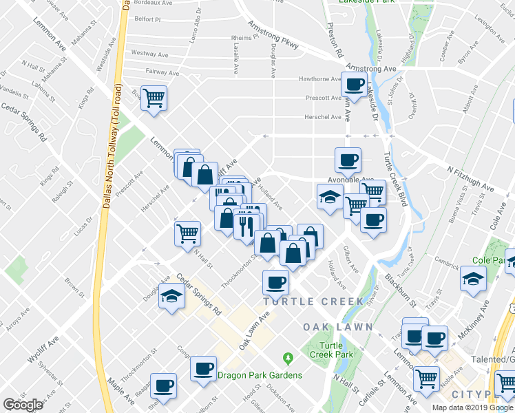 map of restaurants, bars, coffee shops, grocery stores, and more near 4107 Bowser Avenue in Dallas
