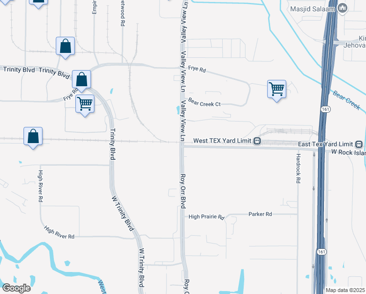 map of restaurants, bars, coffee shops, grocery stores, and more near 3595 Roy Orr Boulevard in Grand Prairie