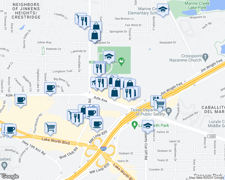 map of restaurants, bars, coffee shops, grocery stores, and more near 6054 Azle Avenue in Lake Worth