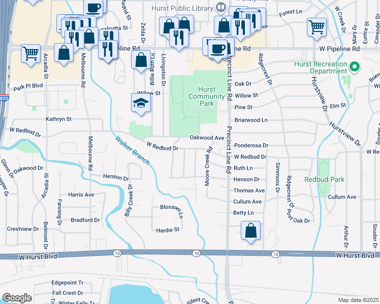 map of restaurants, bars, coffee shops, grocery stores, and more near in Hurst