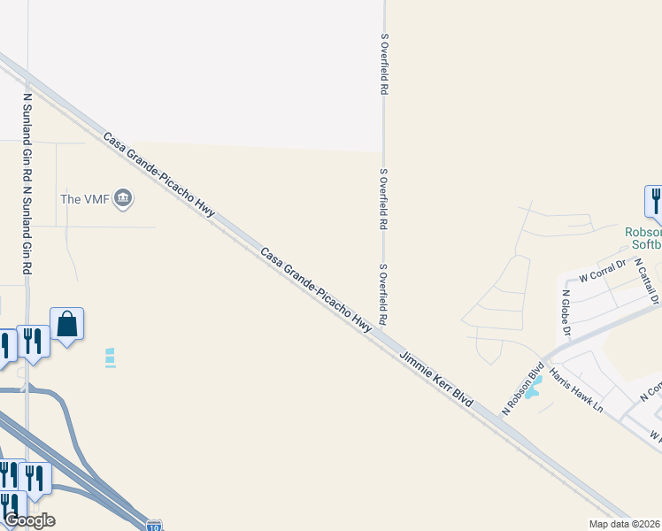 map of restaurants, bars, coffee shops, grocery stores, and more near 8706 West Mopar Road in Casa Grande