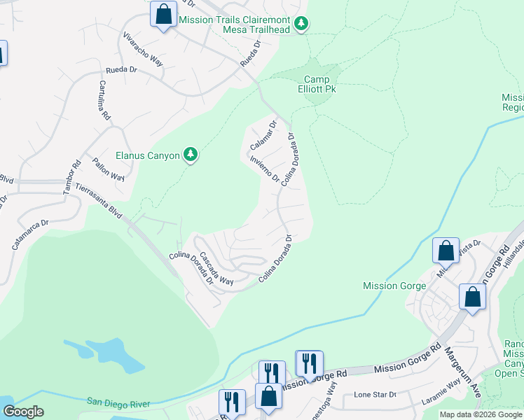 map of restaurants, bars, coffee shops, grocery stores, and more near 4025 Buho Court in San Diego