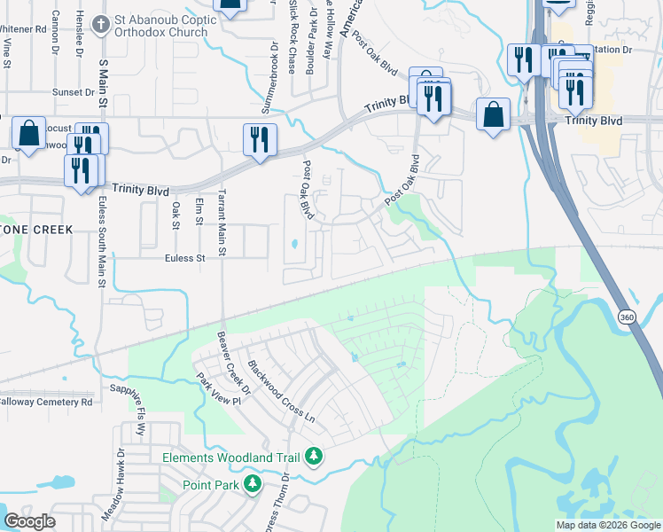 map of restaurants, bars, coffee shops, grocery stores, and more near 13701 Gazebo Lane in Euless