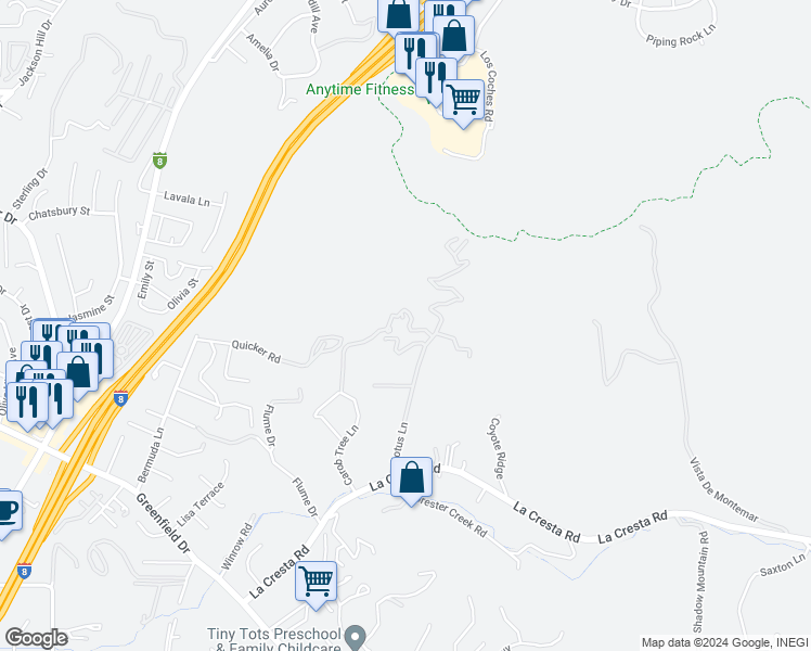 map of restaurants, bars, coffee shops, grocery stores, and more near 1690 Lotus Lane in El Cajon