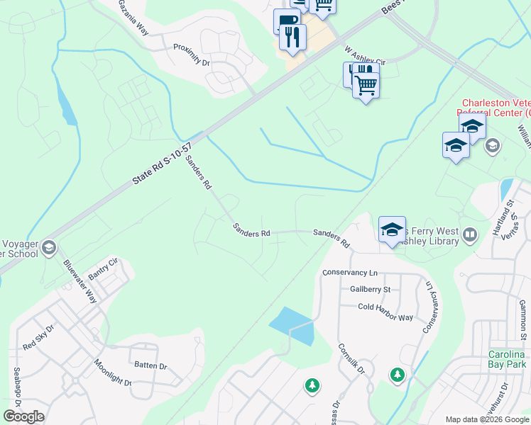 map of restaurants, bars, coffee shops, grocery stores, and more near 3184 State Road S-10-2032 in Charleston