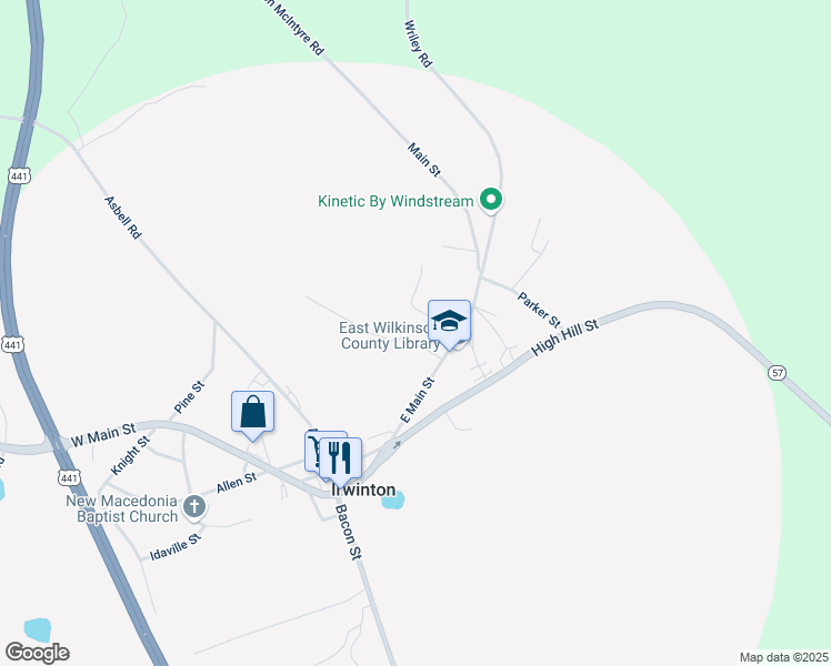 map of restaurants, bars, coffee shops, grocery stores, and more near 151 Main Street in Irwinton