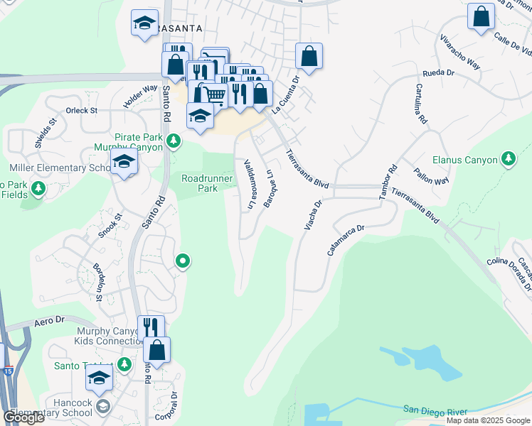 map of restaurants, bars, coffee shops, grocery stores, and more near 10966 Baroque Lane in San Diego