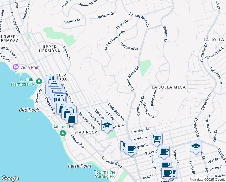 map of restaurants, bars, coffee shops, grocery stores, and more near 951 Skylark Drive in San Diego