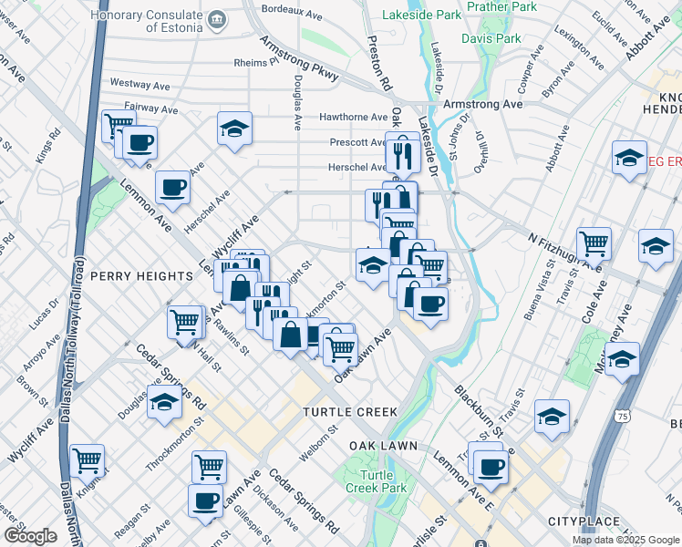 map of restaurants, bars, coffee shops, grocery stores, and more near in Dallas