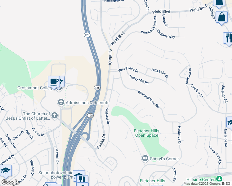 map of restaurants, bars, coffee shops, grocery stores, and more near 2527 Gibbons Street in El Cajon