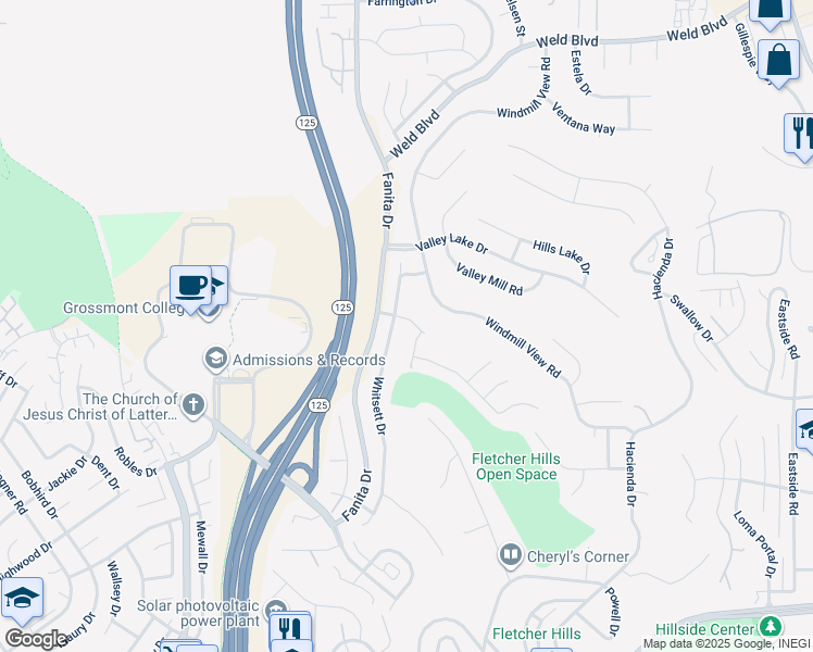 map of restaurants, bars, coffee shops, grocery stores, and more near 2527 Gibbons Street in El Cajon