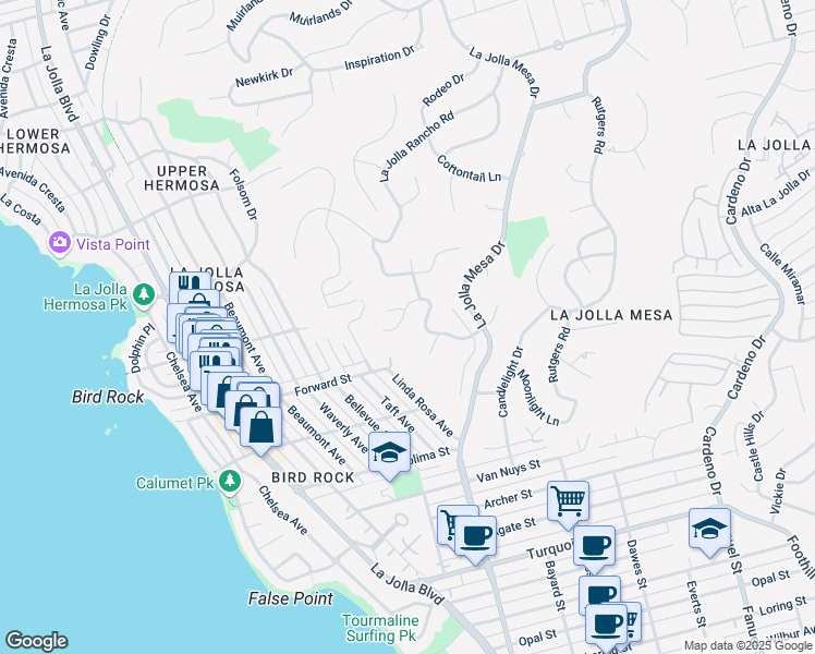 map of restaurants, bars, coffee shops, grocery stores, and more near 951 Skylark Drive in San Diego